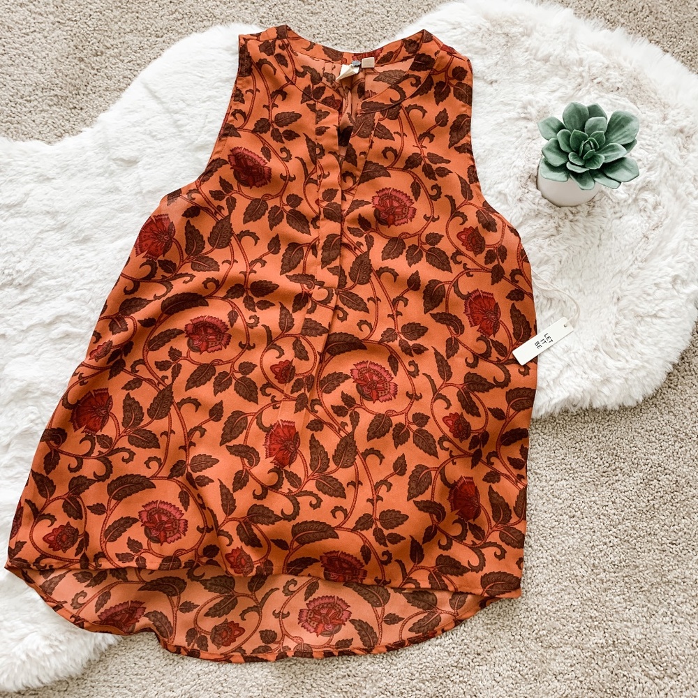 NWT Let It Be Orange Floral Sleeveless Top- Size M
